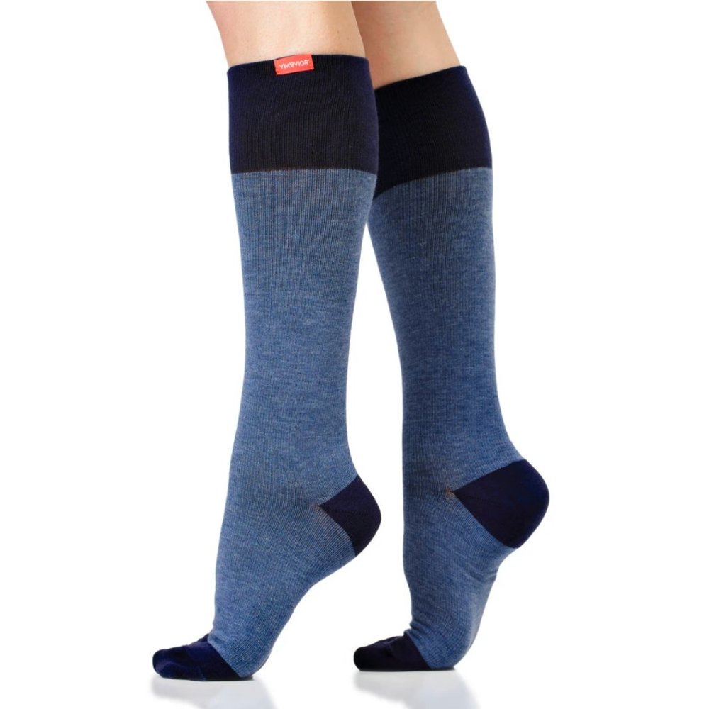VIM&VIGR Heather Blue & Navy Cotton Compression Socks 20-30 mmHg